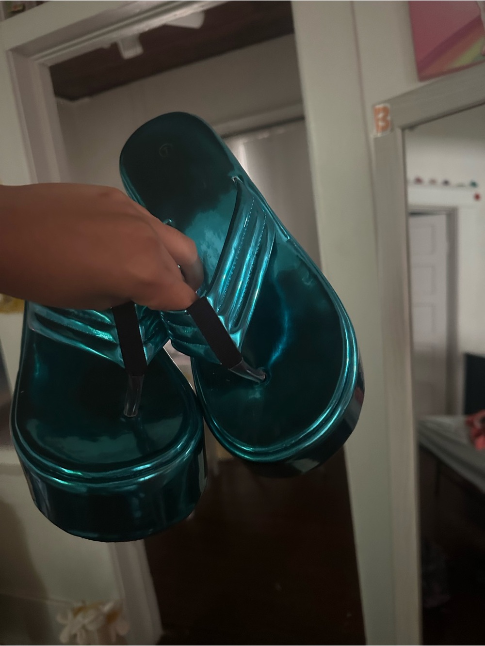dELiA*s Metallic Teal Platform Flip Flop Sandals